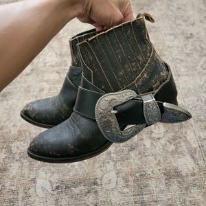 Matisse Black Ankle Boots with Silver Buckle